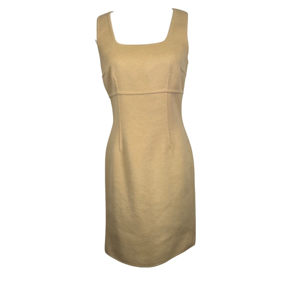 Ermanno Scervino Angora Dress IT 42 Tan Sheath Sleeveless Italy Quiet Luxury